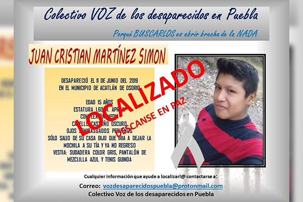 Tras 10 meses de búsqueda, hallan muerto a adolescente