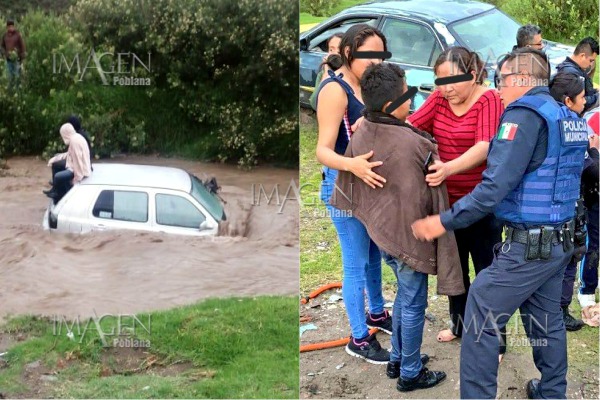 Rescatan a tres personas tras hundirse su auto en un cruce peligroso